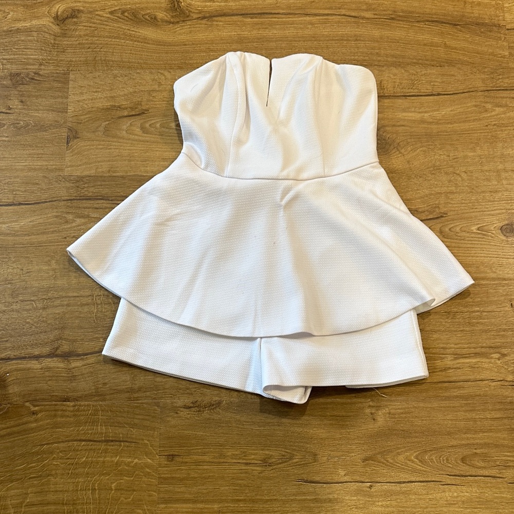 Lulu's White Strapless Peplum Romper